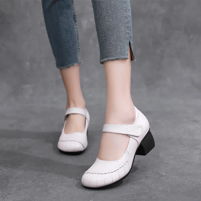 2023 New Spring Elegant Fashion Pumps Shoes Women Genuine Leather Shoes Large Size Shallow Mouth Trend Banquet High Heel Shoes