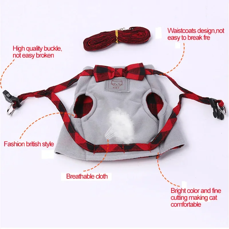 Cat Dog Harness with Lead Leash Adjustable Vest Mesh Breathable Harnesses for Small Dog Cat accessories
