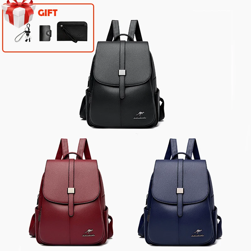 

Fashion Backpack Leather Shoulder Bag Simple Handbag Stylish Travel PU Soft Large Capacity Backpack Schoolbags for Woman Girls