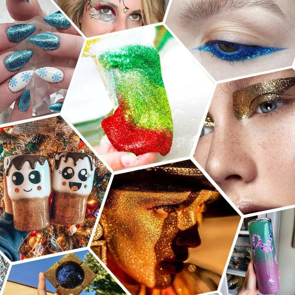 Twee-fles holografisch glitterpoeder metallic hars glitter 1,76 oz (50 g) vlokken ambachten pailletten 1/128" nagel glitter decoratie