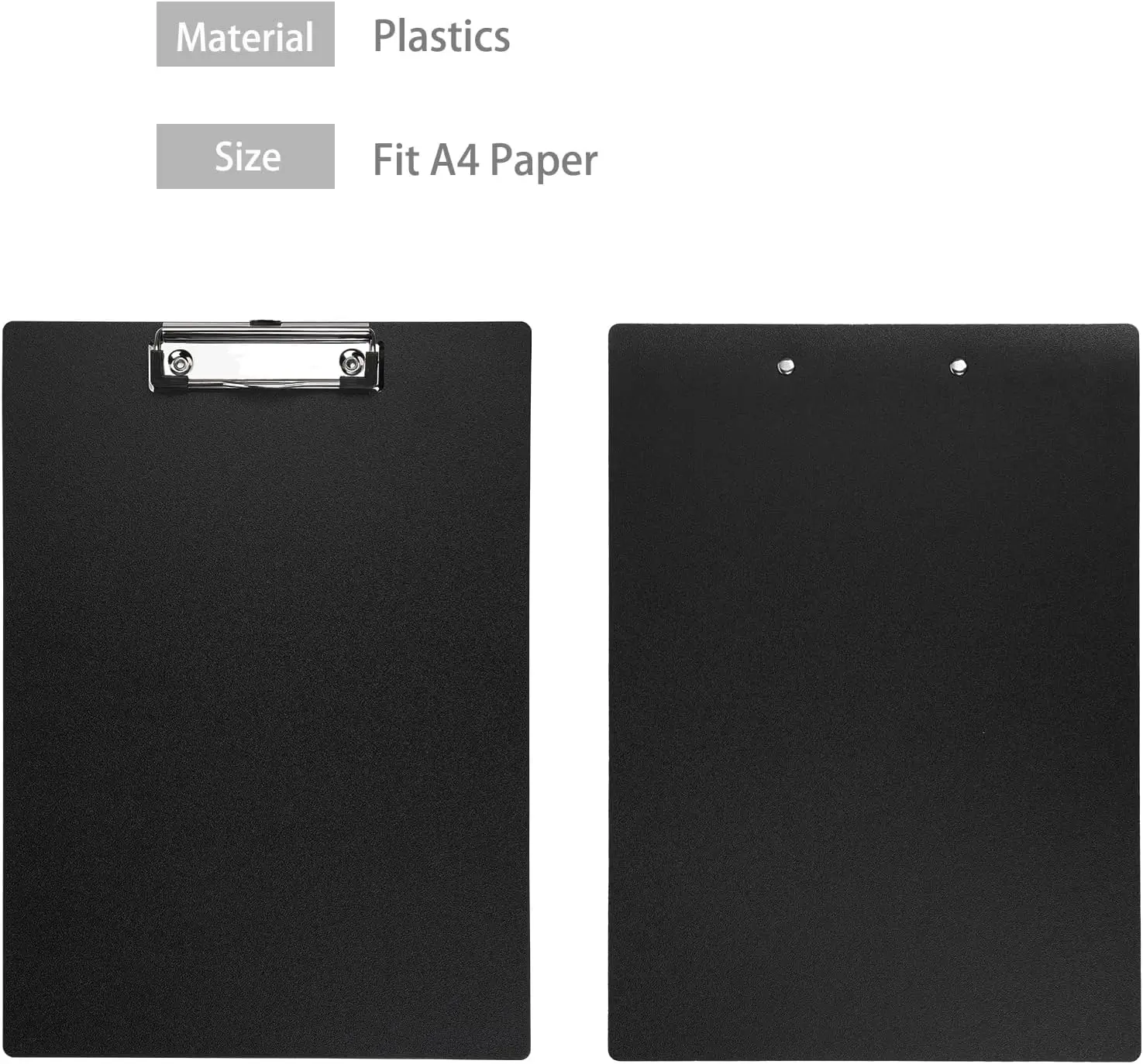 Black Clipboard, 10 Pack A4 Letter Size Plastic Clipboards with Low Profile Metal Clip and Hanging Hole for Office and Home