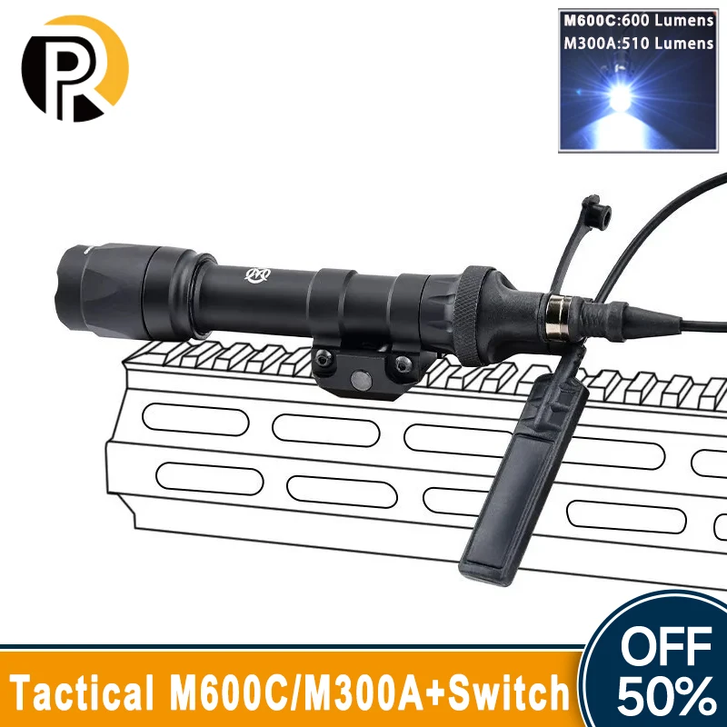 WADSN Airsoft M600C M300A Tactical Weapon Flashlight Mini Scout Light with Dual Function Pressure Remote Switch Cap Fit20MM Rail