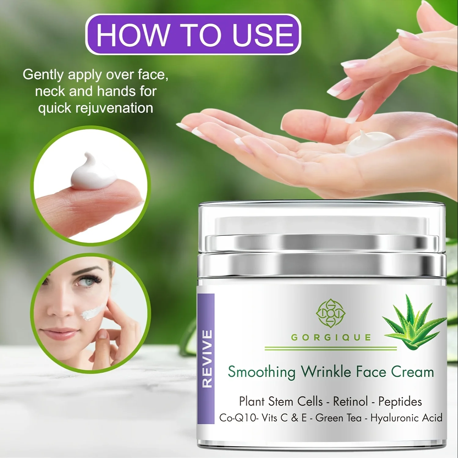 Retinol Cream for Face with Hyaluronic Acid Vitamin C & E Pure Aloe Vera Gel Green Tea Glycolic Acid