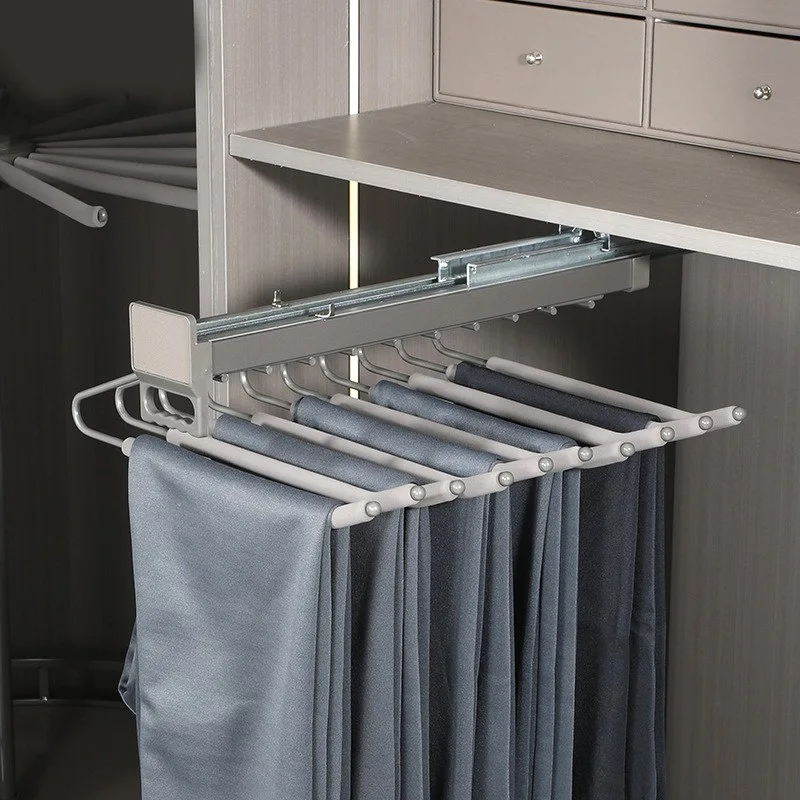 

Multifunctional pants rack Telescopic wardrobe Household cloakroom Telescopic pants rack Built-in pull-out top-mounted