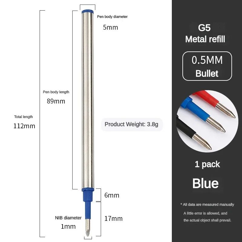 3/5/10/20 PCS 11.4cm Metal Pen Refills Blue Black Red Ballpoint Pen Rod Signing Pen Lead 0.7mm Office School Supplies Stationery