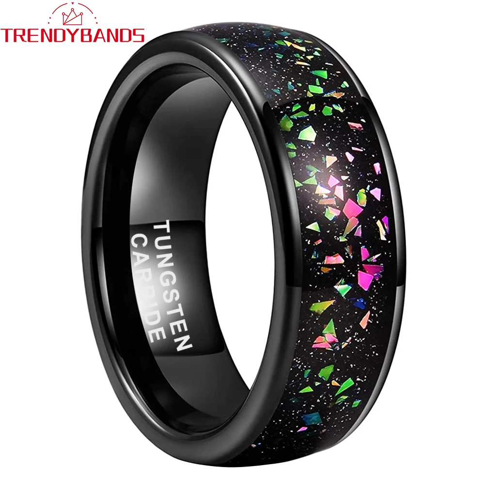 8mm 3 Colors Tungsten Carbide Ring for Men Women Colorful Fragments Inlay Domed Style Polished Shiny Comfort Fit