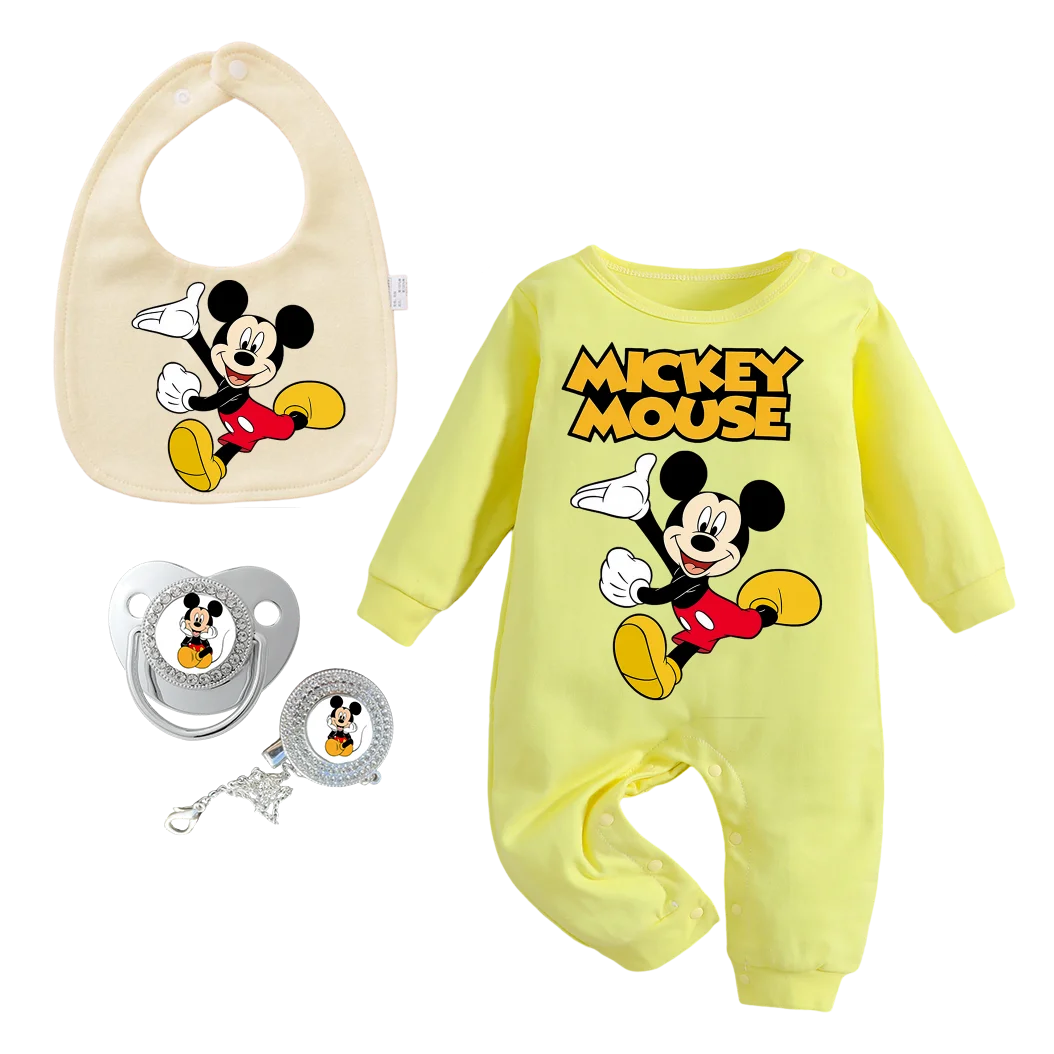 

0-6M baby pure cotton jumpsuit Kawaii newborn crawling suit newborn bib anime printed bib spring and autumn shooting props