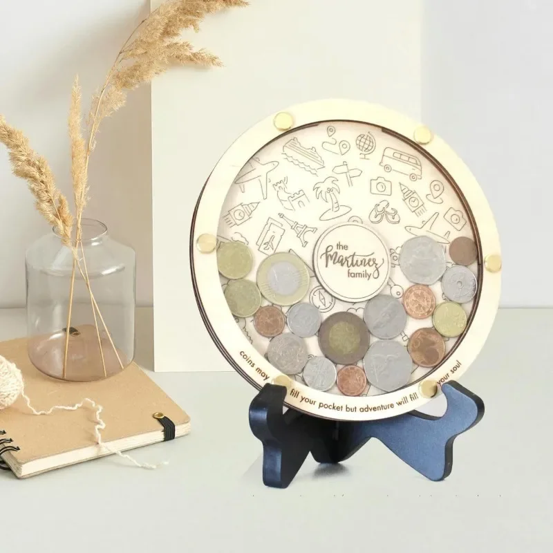 Coin Holder Travel Gift Cash Vault Wooden Savings Box with Cut-Out Design Money Savings Box, Wooden Bank for Kids