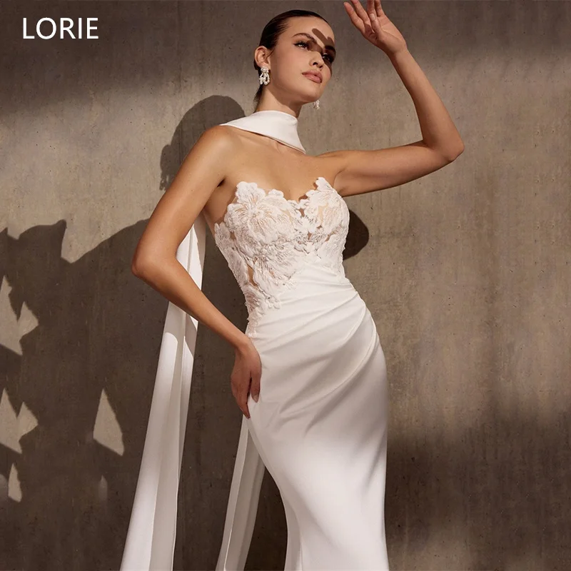 LORIE Mermaid Wedding Dress Sweet Heart Lace Appliques Backless Bride Prom Gown Long trailing Sleeveless Bridal Gowns Customized