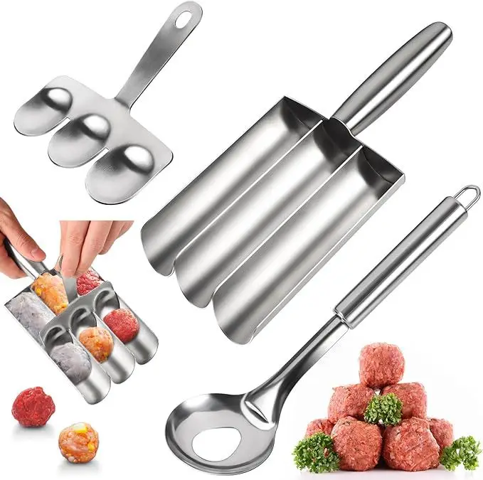 Meatball Maker Stainless Steel Scoop Set For Kitchen Cooking Food Preparation Three Piece Kit