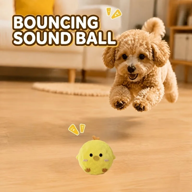 Interactive Bouncing Sound‑Making Toy Ball Yellow Chick Pet Play Companion For Cats And Dogs
