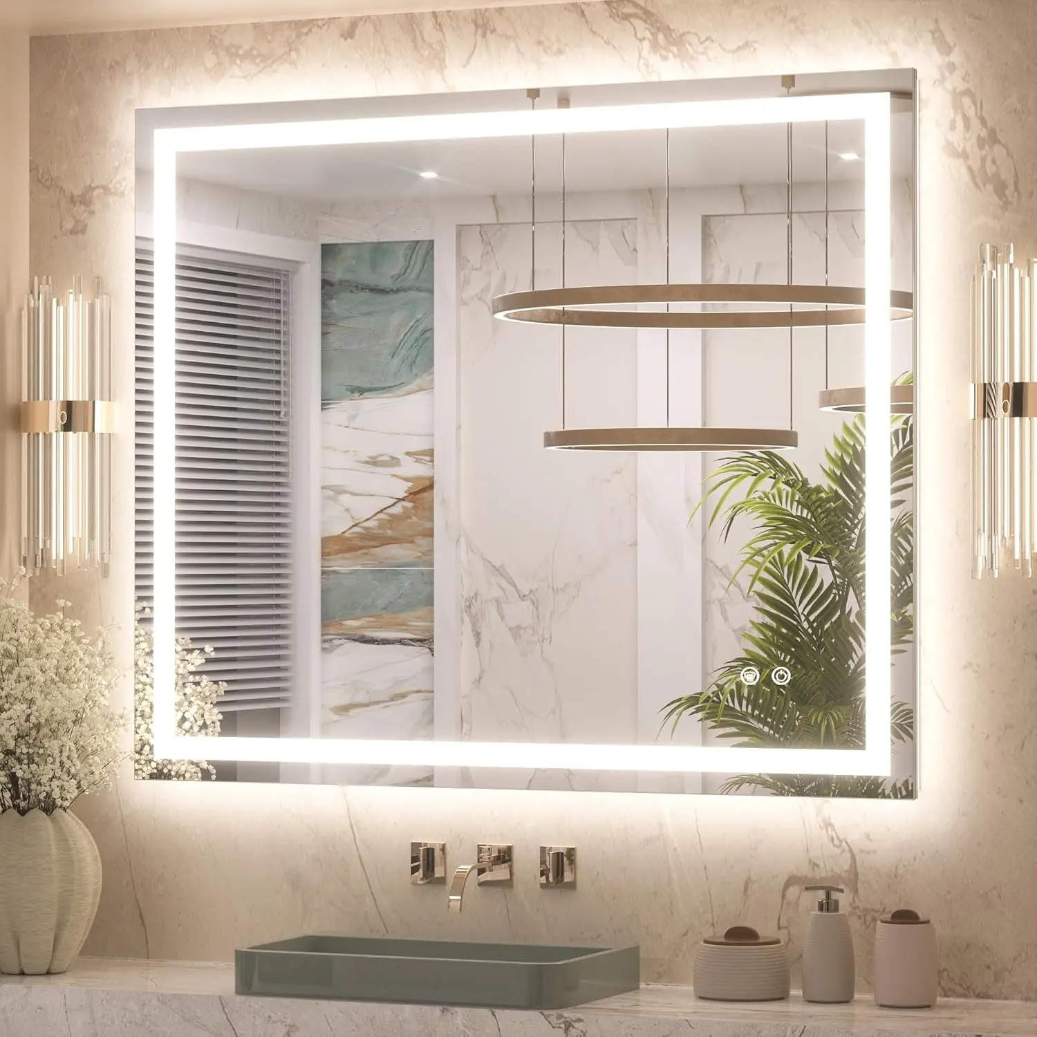 

Keonjinn 24 ” x 36 ” Lighted Mirror for Bathroom Wall, LED Mirror with Frontlit & Backlit, Bathroom Mirror with Lights, Stepless