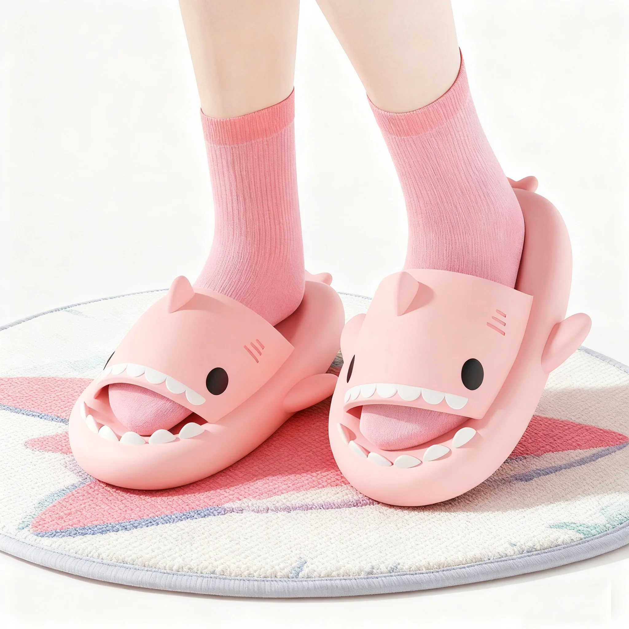 

Men's EVA shark sandals women's outdoor beach thick soled slippers non slip soft summer slippers couple cute solid color shoes