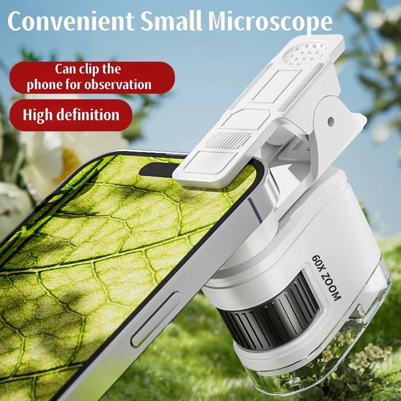1pc 60X Mini Optical Microscope with Mobile Phone Clip for Observing Plants Currency Printing Handheld Portable Puzzle Toy Gifts