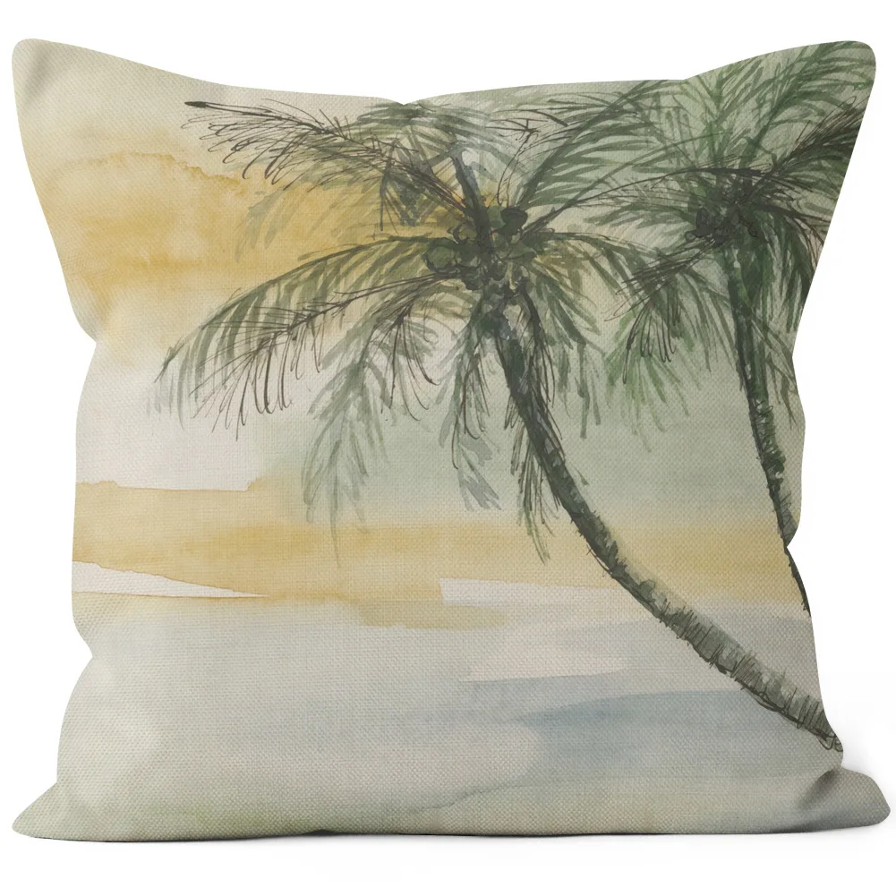 Modern Seaside Coconut Hand-painted Pillowcases Linen Home Living Room Sofas Pillows Car Seats Cushion Covers Multi-purpose