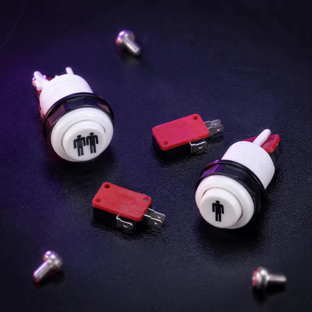 4pcs Long Type Arcade Push Button Single Player Pattern Microswitch Game Push Button Double Player Pattern Player Push Button