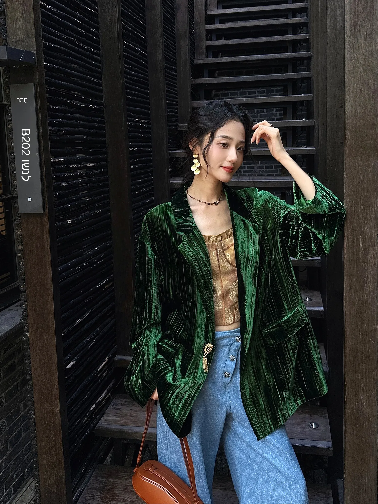 

Sanji Bla Flower West Jiang Yue Women's Velvet Suit Jaet 3D Pred Vintage Sle High-End Commuter Faion Casual Wear