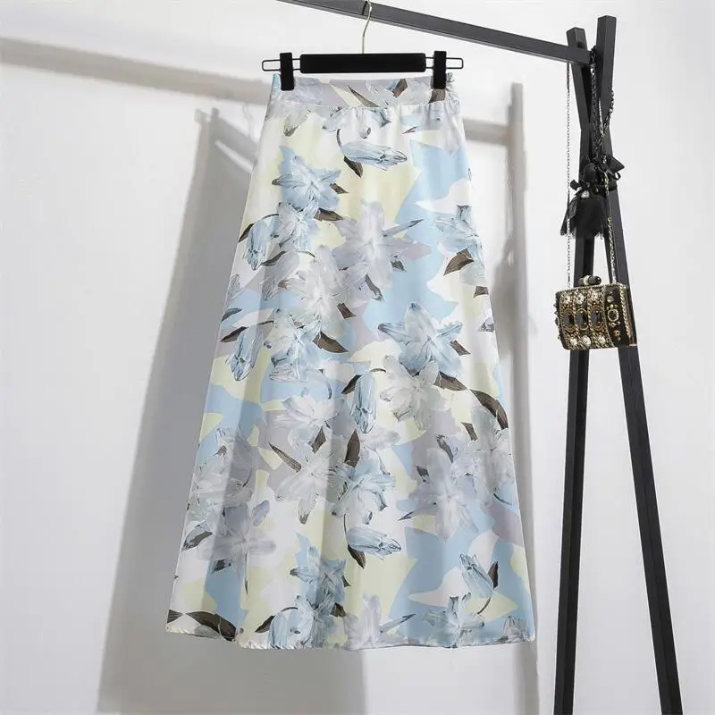 

Women Maxi Skirts Fashion Female Floral Printed Vintage Elastic Waist Long A-line Skirt Women Casual Loose Chiffon Skirts