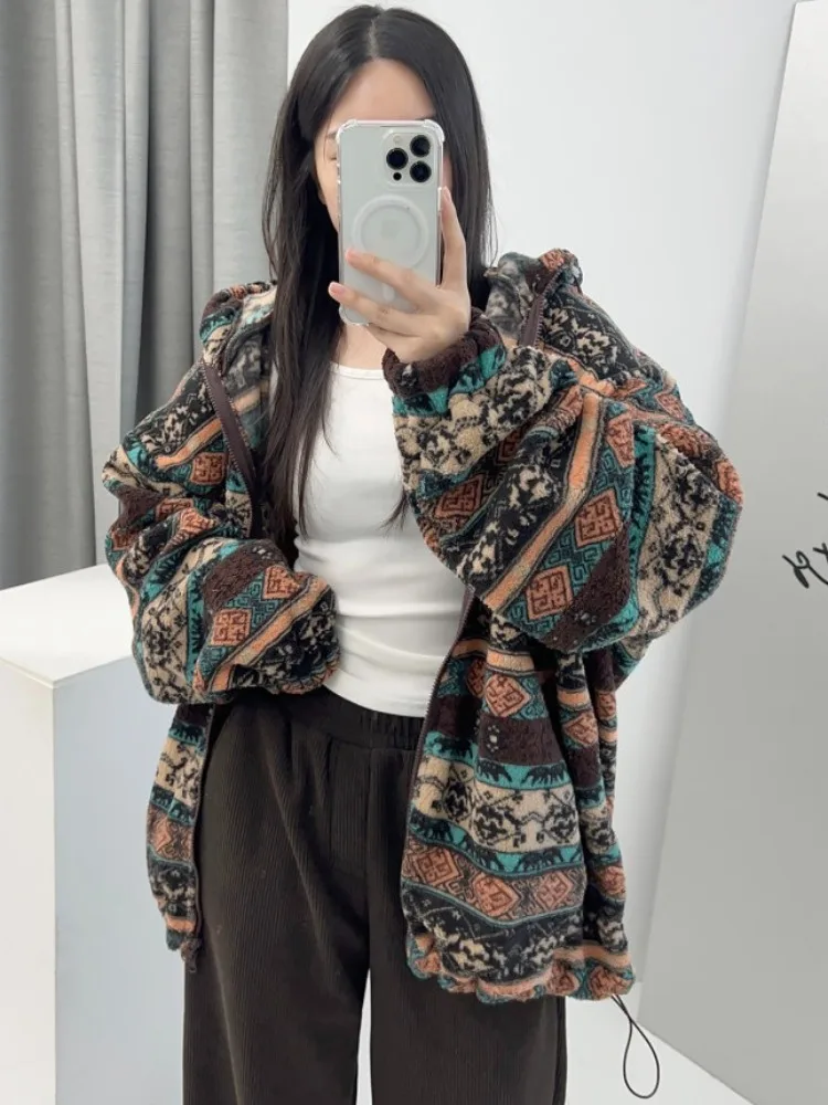 

Женское пальто с капюшоном Dstring ort Lamb Fur Jaet Phil Island Pattern Color Blo, зимнее новое ветровое пальто Sle Eth Top