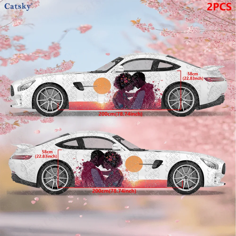 2pcs Dreamy Sunset Couple Car Side Wraps, Self-Adhesive PVC Waterproof & Scratch-Resistant Stickers, Car Accessory Gift