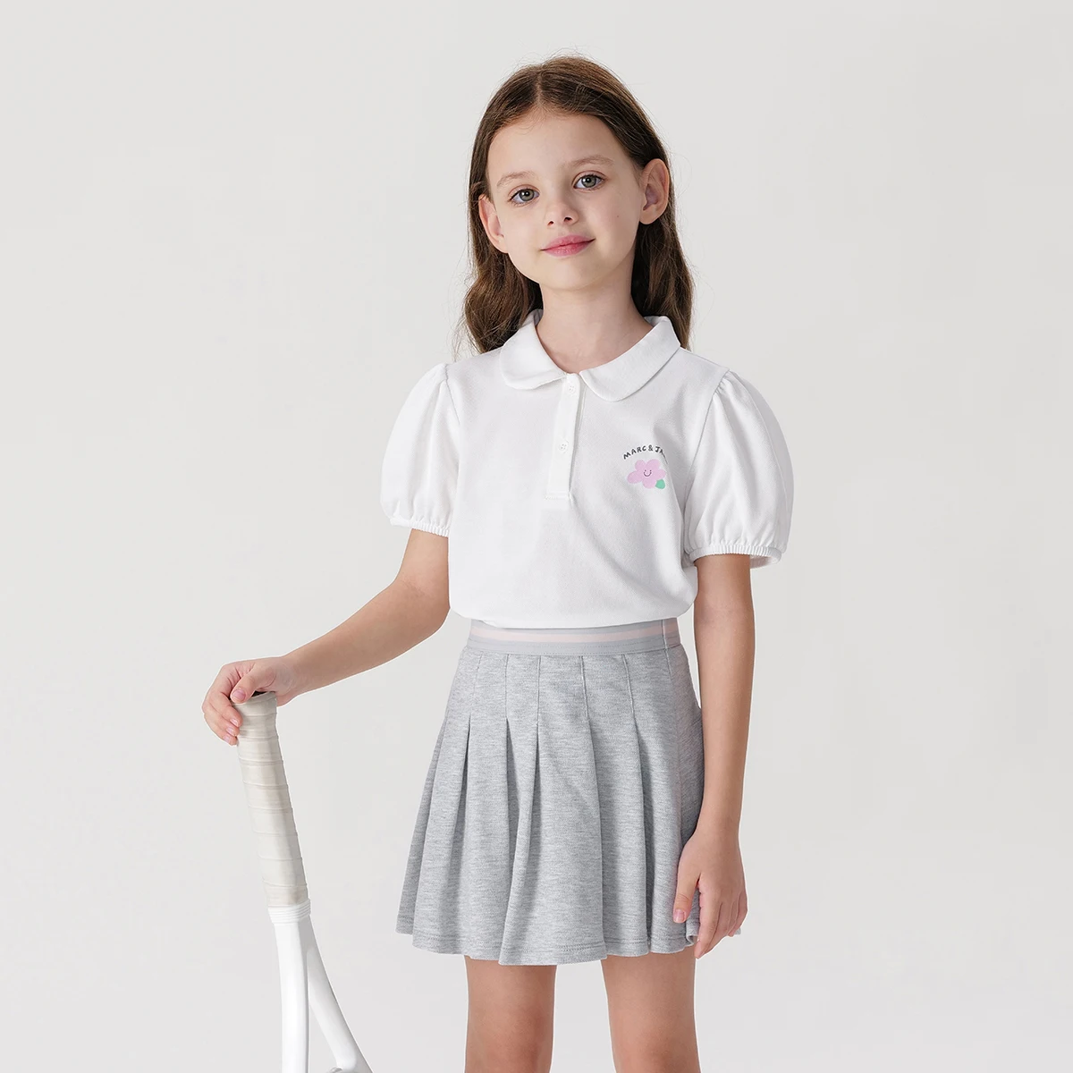 

MARC&JANIE Girls Cooling and Quick-Drying Sweet Bubble Sleeve Short Sleeve Polo Shirt for Summer 240595