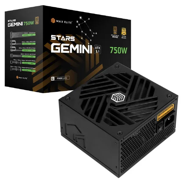 Max Elite Stars Gemini 750W 80Plus Bronze Atx3.1 Power Supply