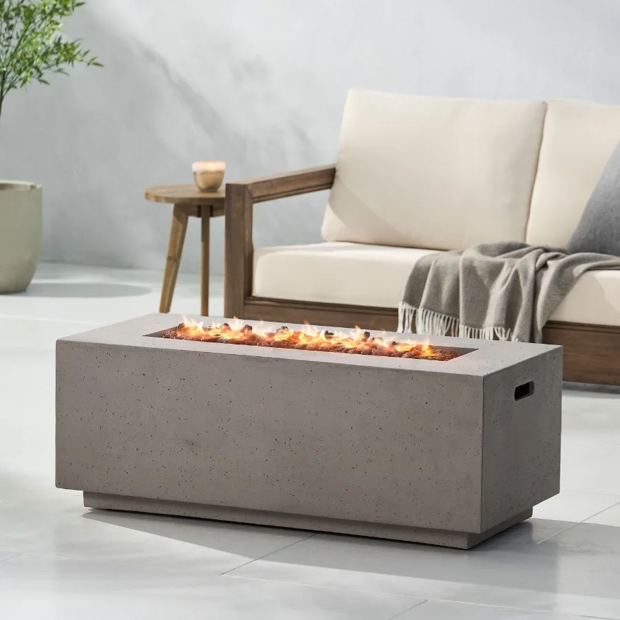 

Outdoor 40 40, 000 BTU rectangular MgO concrete propane fire pit in dark grey for patio use weather-resistant, clean-burning, a