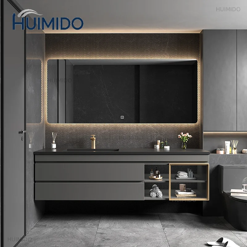 Light Luxury Rock Plate Integrated Bathroom Cabinet Combination Modern Minimalist Bathroom Solid Wood Bathroom Toilet Wash Basin