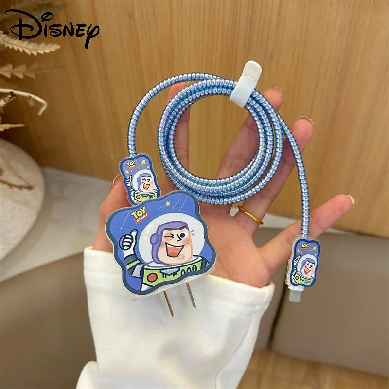 Disney Buzz Lightyear Fast Charger Data Cable Protective Cover for iPhone 14 13/12/11 Pro Max 18W/20W Glue Shell Winding Rope