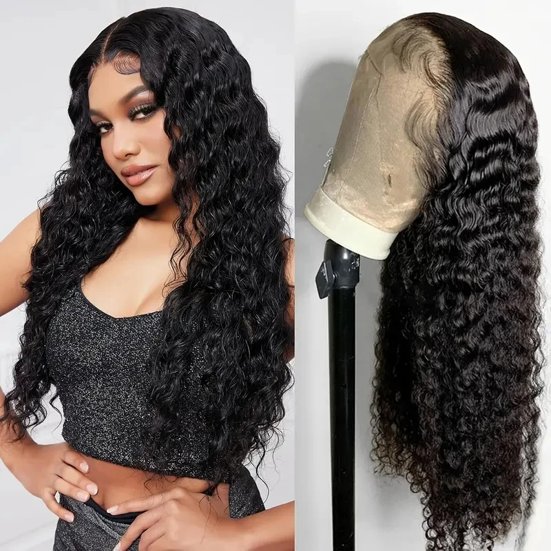 HAIRTIME-Deep Wave Lace Frontal perucas de cabelo humano para mulheres, peruca frontal transparente, pré arrancadas peruca encaracolada, 13x4, 4x4, 30 Polegada