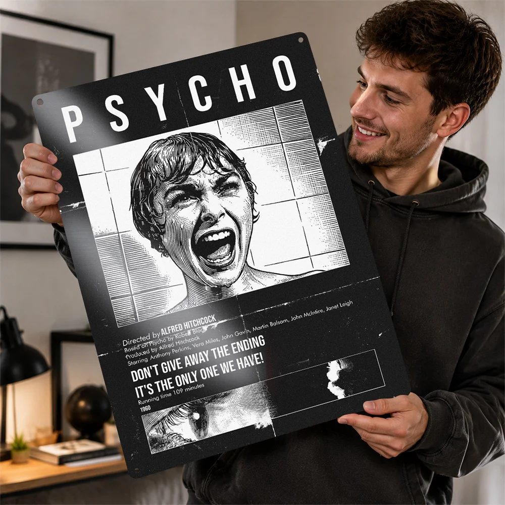 Psycho Movie - Janet Leigh Scream Personalized 3D Textured Metal Poster Wall Art Tinplate Sign for Bedroom Decorations Wand Deko