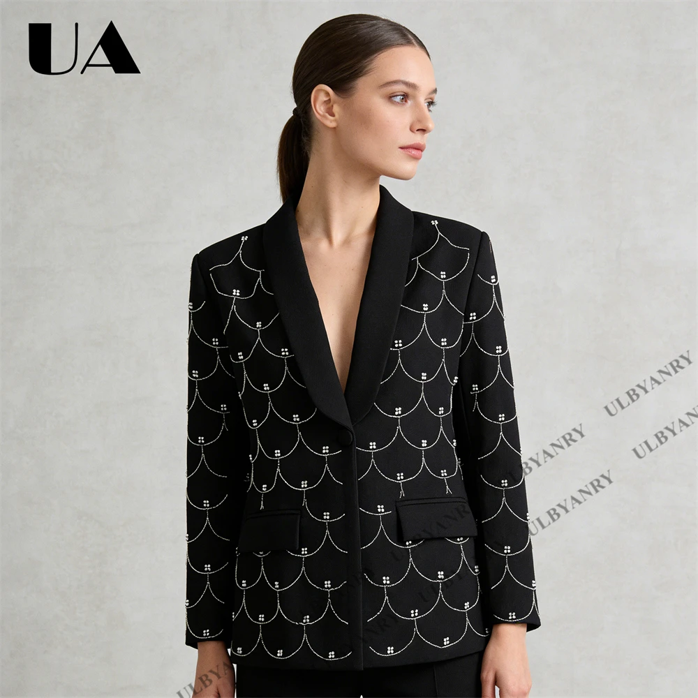

Women's Black Blazer with Silver Fish Scale Sequins, Slim Fit One Button Casual Business Jacket for Party Evening Prom