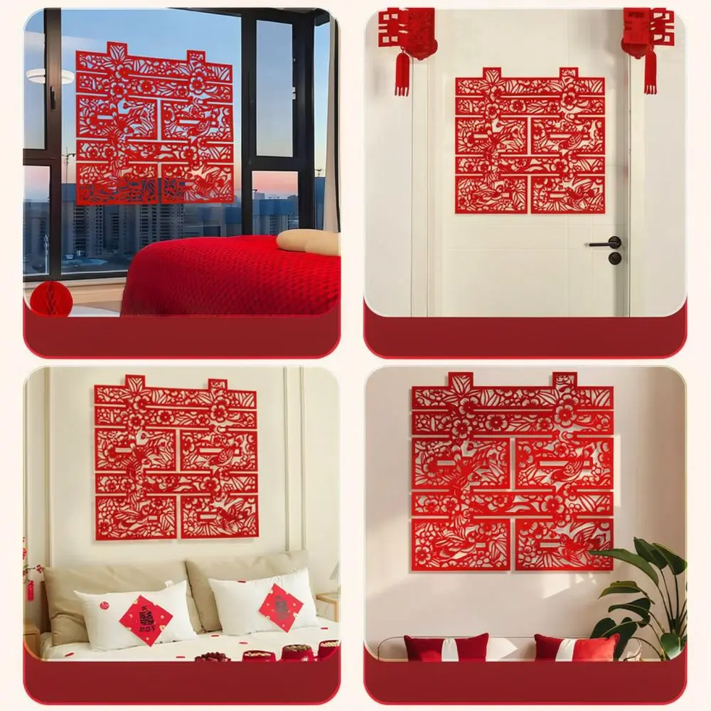Big Red Wedding Decoration Double Happiness Paper Cutout Sticker For Bridal Room Background Wall Photography Prop Supplies