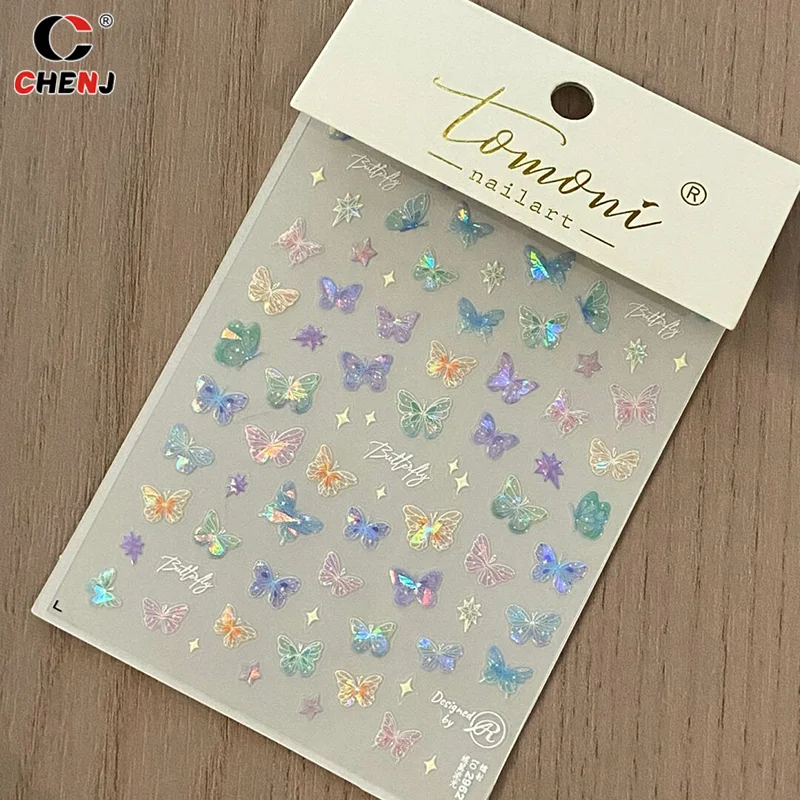 1PCFashion Delicate Vlinder Vleugel Streamer Laser Stickers Geavanceerde Reliëf Nail Art Stickers Kleurrijke Vlinder Fee Stickers