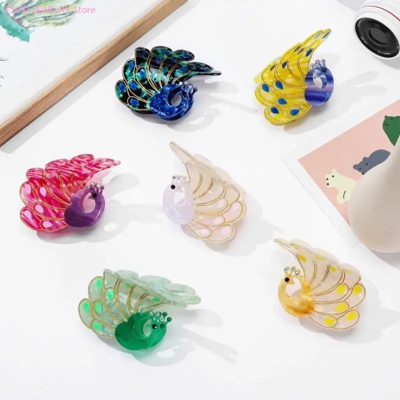

62KE Fashionable Animal Peacocks Hair Claw Clip Women Girls Acetate Hairgrip Perfect for Parties Daily Use