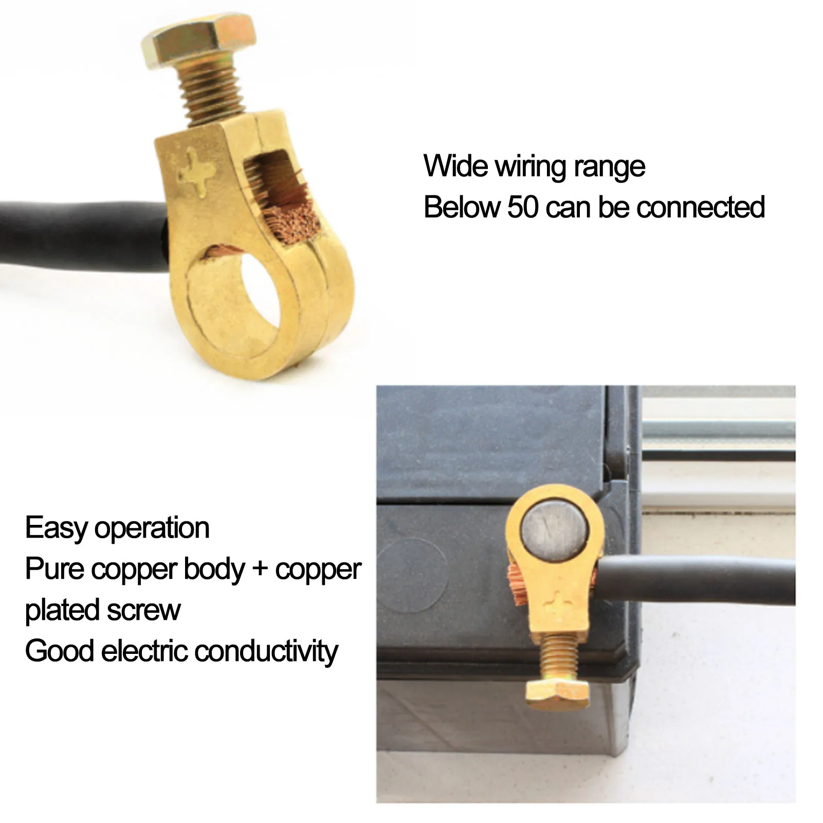 2pcs Car Battery Terminal Wire Cable Clamp Copper Electric Battery Connector Clamps Auto Accessories Battery Terminals Connector