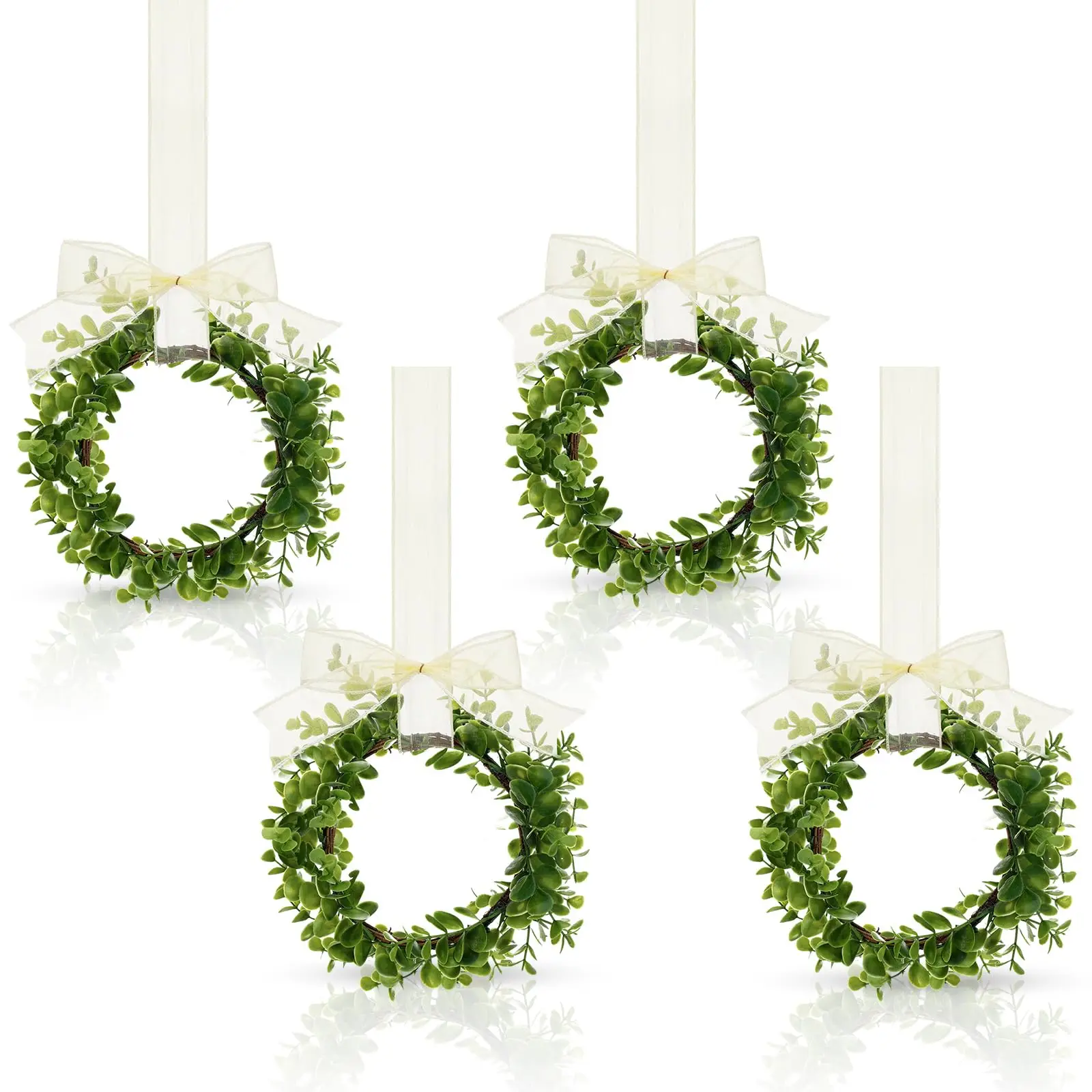 Artificial Green Leaves Wreaths with Ribbon Decorative Hanging Wreaths for Cabinet Wall Window Front Door Decors (Burlap, Linen)