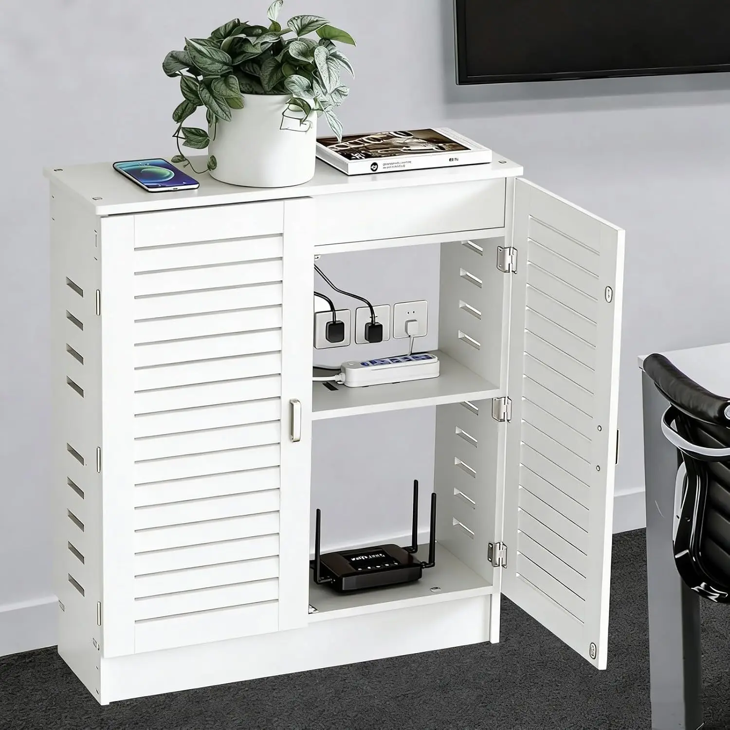 WiFi Router Storage Cabinet, Router Box Hider, Cable Management Box with Adjustable Shelf, Multimedia Concealment, Customized