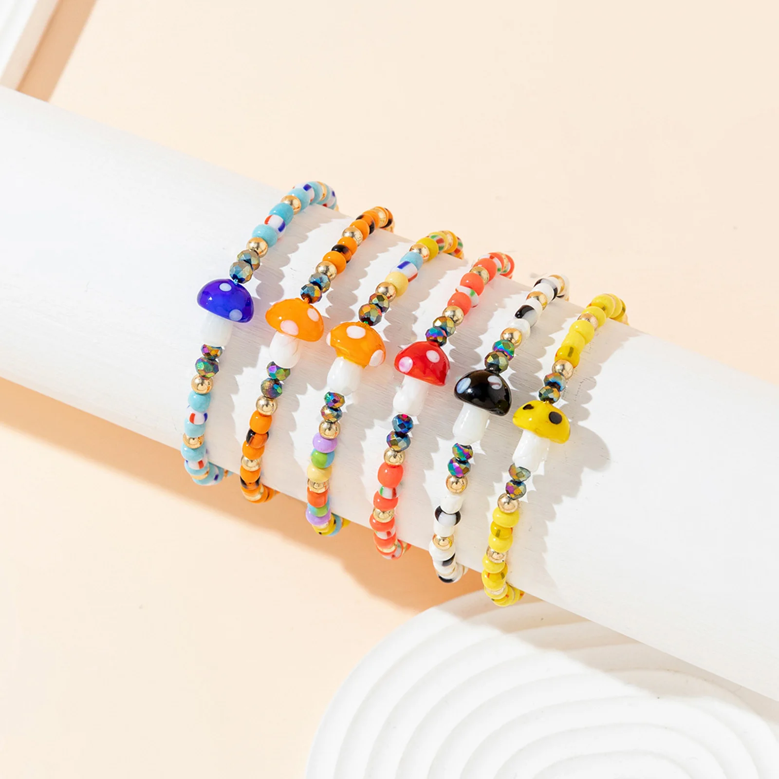 Ins Style Bracelet Colorful Mushroom Glass Beads Adjustable Drawstring Bracelet For Women Jewelry Gifts 18cm-34cm long, 1 Piece