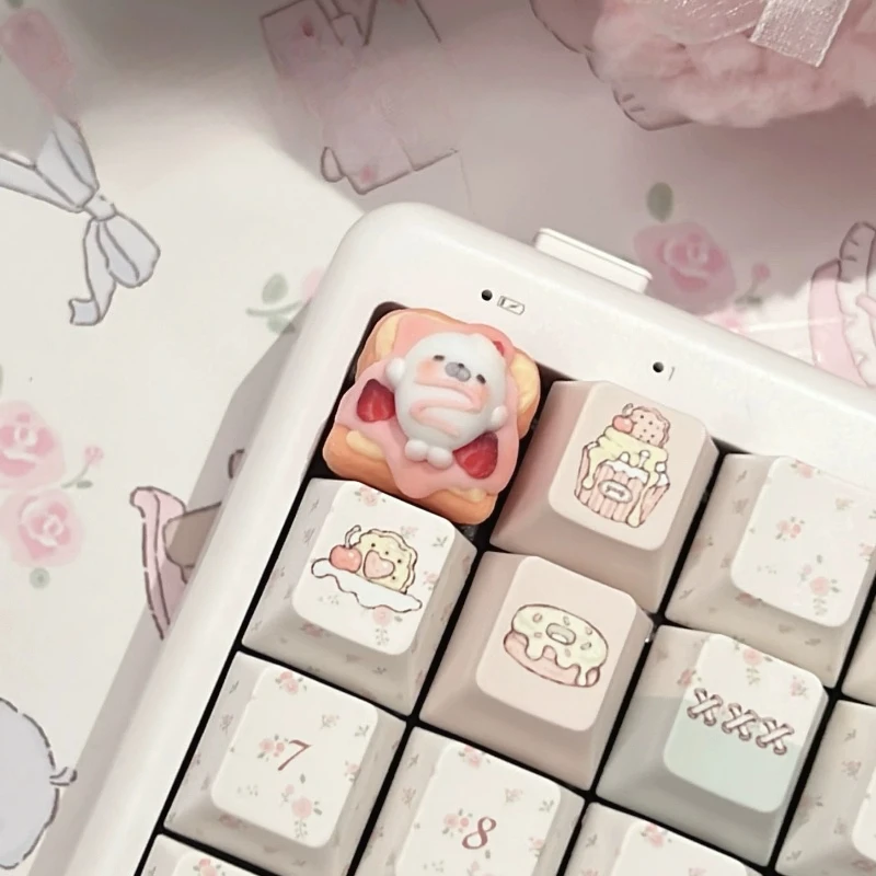 Seal Strawberry Toast Theme Keycaps Set Custom Original Handmade 3D Resin 1pc Keycap for Mechanical Keyboard Accessories Gift