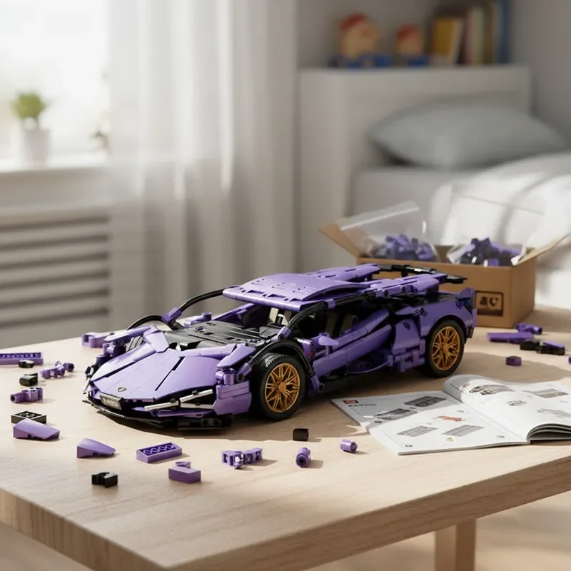 2026 Technischer Supersportwagen in Lila, Bausteine MOC, Zusammenbaubares Rennfahrzeug-Spielzeug, Geschenk für Kinder, 1000 Teile