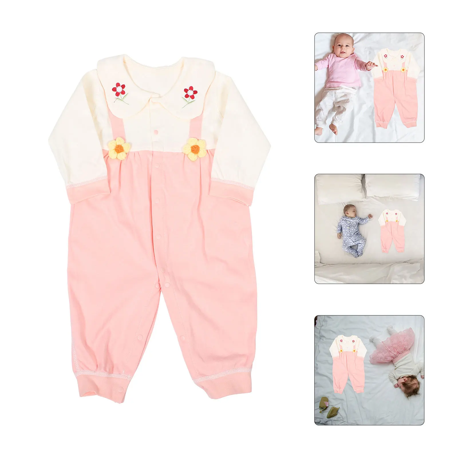 

Newborn Baby Long Sleeve Cotton Bodysuit Turn Down Collar Vintage Style Infant Sleepwear Outing Clothes Unisex Romper Fall