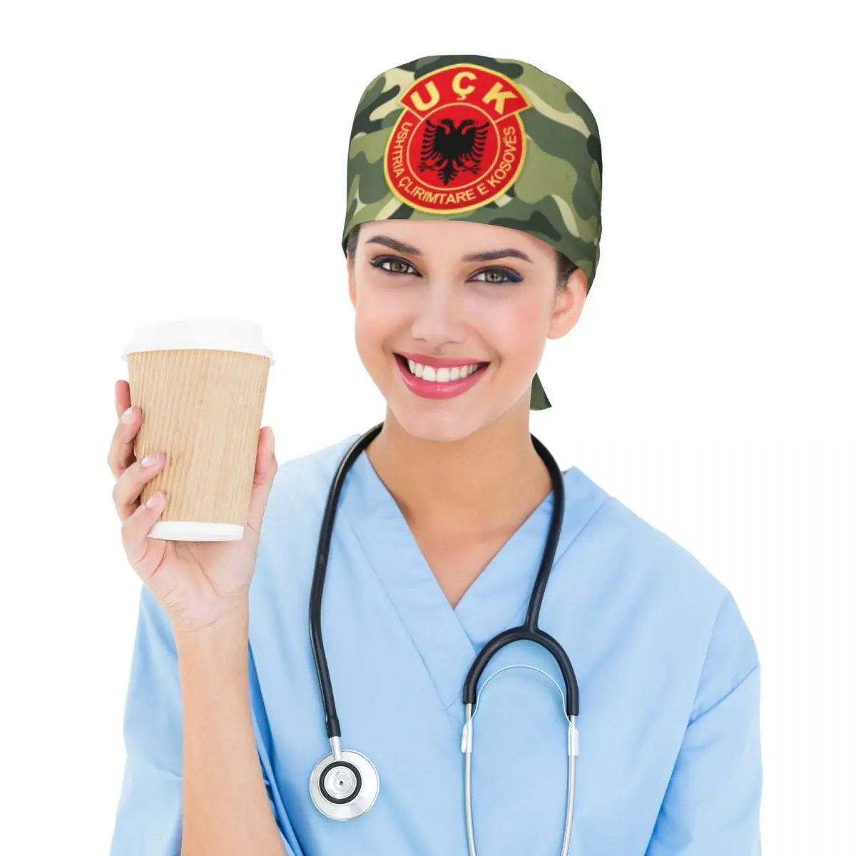 Gorro personalizado con bandera de Albania antigua UCk para personal médico, gorro para mujeres y hombres, ejército de liberación de Kosovo para gorro de Chef, gorros exfoliantes