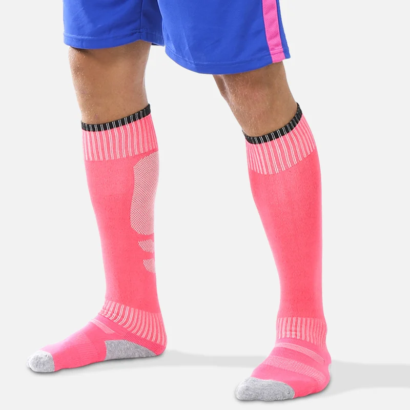 Mens Anti Slip Grips Football Soccer Socks Non Skid Over the Calf Baseball Rugby Thick Cushion Athletic Socks White Black Blue