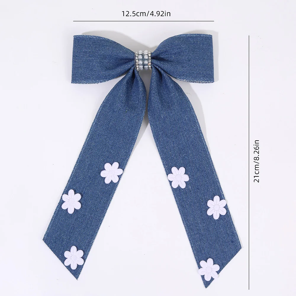 ncmama New Jeans Bow Hairpins with Flower Decorate Women Long Tassels Pearl Hair Clip Barrettes Hairgrips Korea Hair Accessories