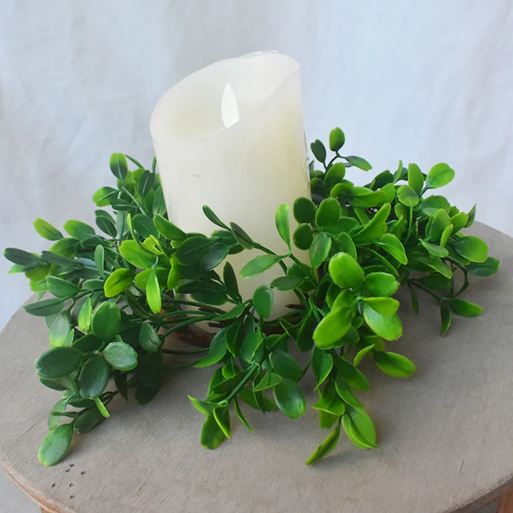 Lychee Life Candle Ring Wreath Table Centerpiece Simulation Wreaths Greenery Candle Wreath for Wedding Home Tabletop Decor