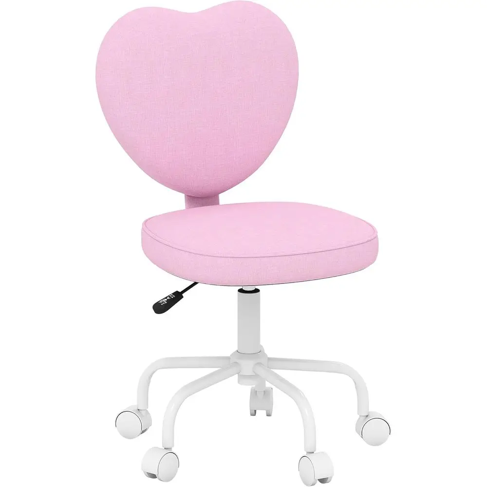 Padded Makeup Vanity Chair with Heart Design, Swivel and Height Adjustable, Pink