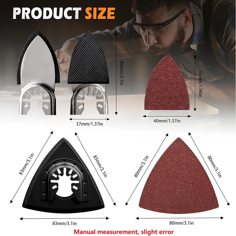 Kit de almohadillas de lijado para herramientas oscilantes de A98E-208Pcs, con almohadillas de lijado triangulares y almohadilla de lijado para dedos, para terminar de lijado de madera