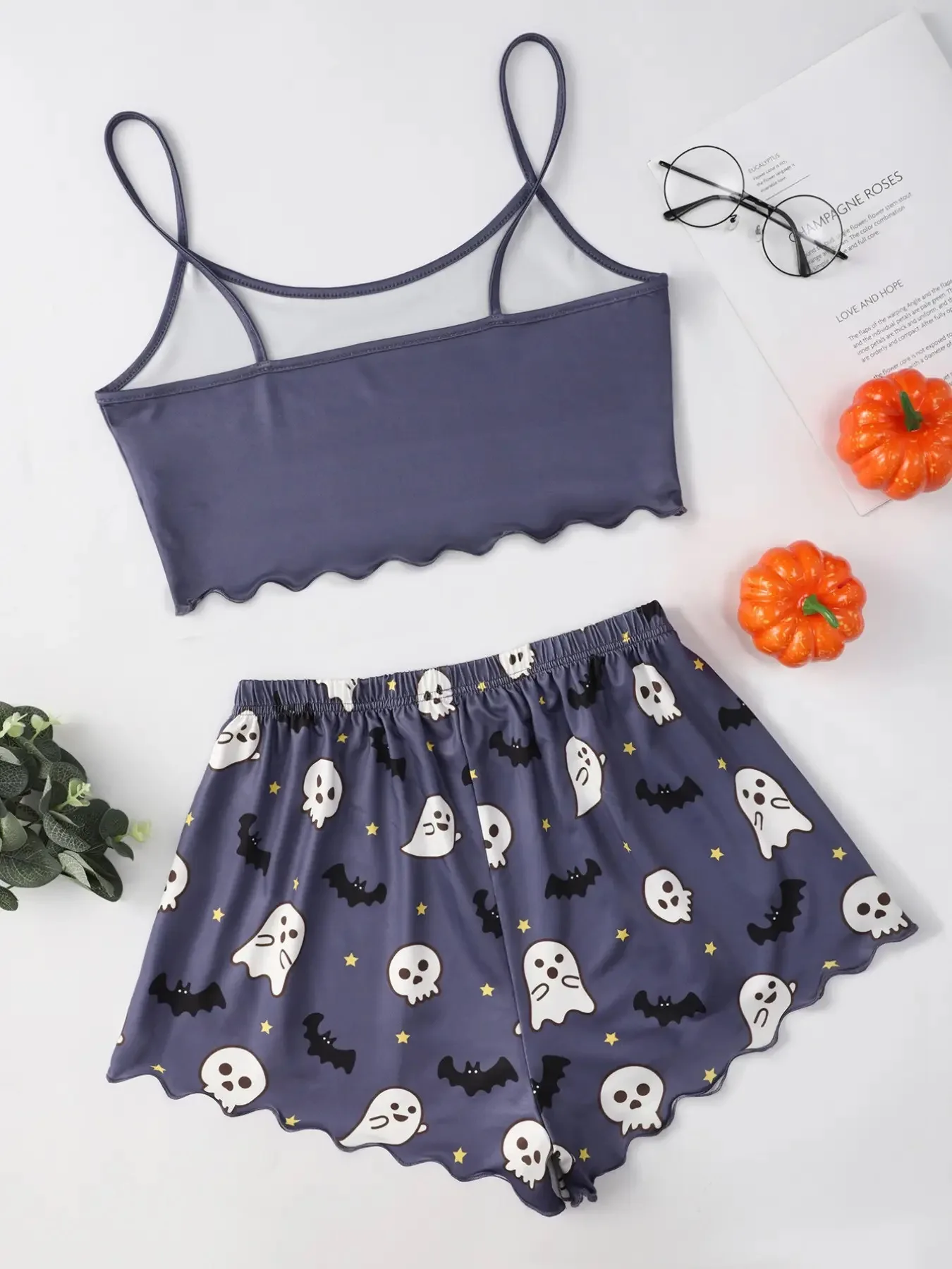 Halloween Devil Pumpkin Print Pajamas Set Women Short Sleeve Tops and Shorts Set Home Clothes Sleepwear Nightwear image 2