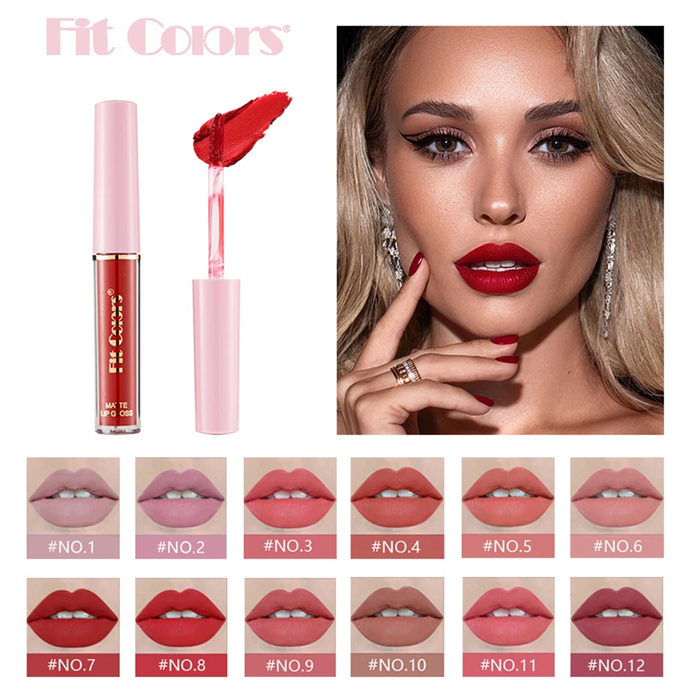 Fit Colors 12 Colors Matte Lipstick Velvet Liquid Lip Gloss Non-marking Long Lasting Sexy Red Pink Lip Makeup Beauty Cosmetics